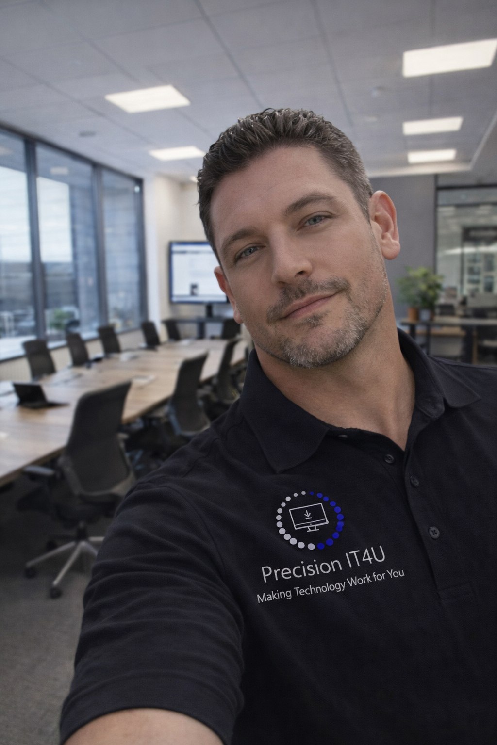 Shawn from Precision IT4U in a professional office workspace